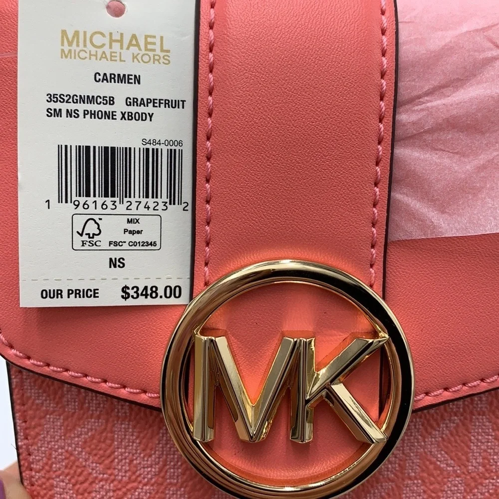 Michael Kors Carmen Small Logo Smartphone Crossbody Grapefruit signature color